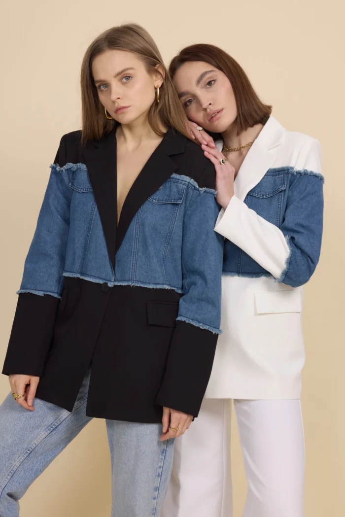 comprar Chaqueta oversize blanco y negro Denim Bimateria tejano