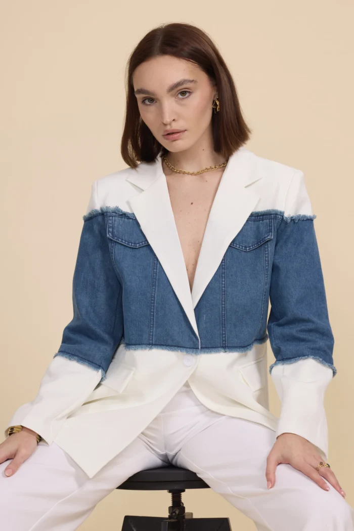 comprar Chaqueta oversize Denim Bimateria blanco y tejano